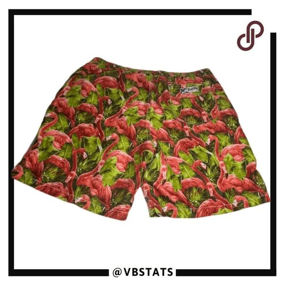 Trunks Surf & Swim Co. Men's Flamingo Print Swim‎ Board Shorts Green Red Size XL - Picture 2 of 7